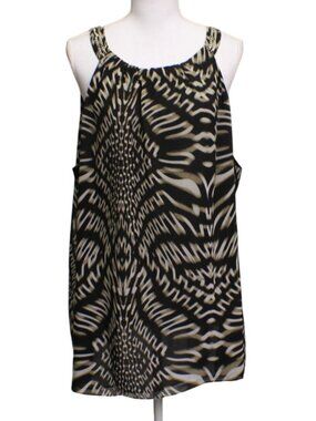 Calvin Klein Sz 3x Black Tan Abstract Print Sleeveless Blouse Chain Strap Detail